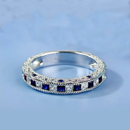 925 Sterling Silver Wedding Engagement Blue Emerald Sapphire Ring